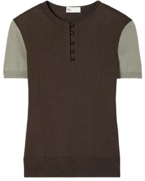 Tory Burch Button Wool Henley T-Shirt - Brown
