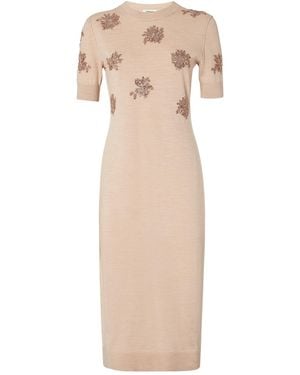 Fendi Wool Dress With Embroideries - Natural