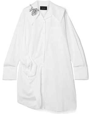 Simone Rocha Embellished Gathered Cotton Shirt Dress - White