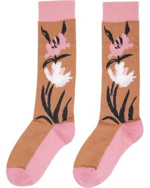 Marni Tan Rib-Knit Cuffs Mid-Tube Socks - Orange