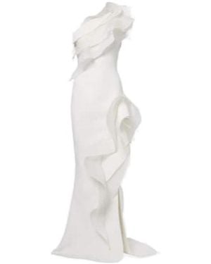 Maticevski Excitement Ruffled One-Shoulder Gown - White
