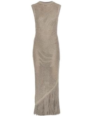 AllSaints Jessie Fringed Knitted Dress - Natural