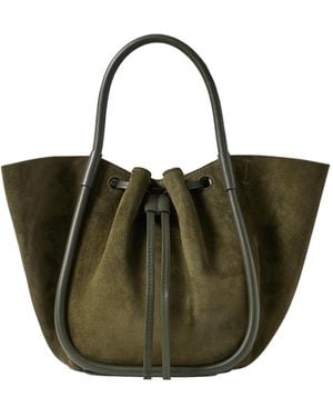 Proenza Schouler Small Leather-Trimmed Pleated Suede Shoulder Bag - Green