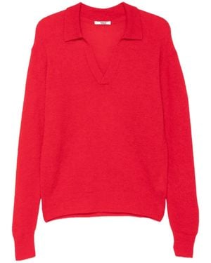 AURALEE Sheer Knit Skipper Polo Shirt - Red