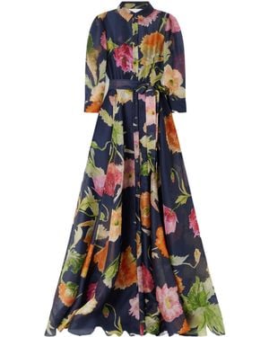 Carolina Herrera Poppy Print Long Dress - Blue