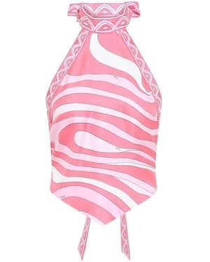 PUCCI Pucci Printed Halterneck Silk Top - Pink
