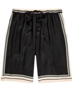 Dolce & Gabbana Striped Logo-Jacquard Silk Shorts - Black