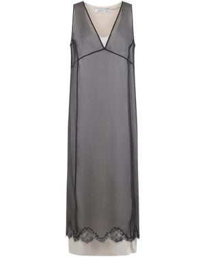Carven Lace-Trimmed Silk Midi Dress - Gray