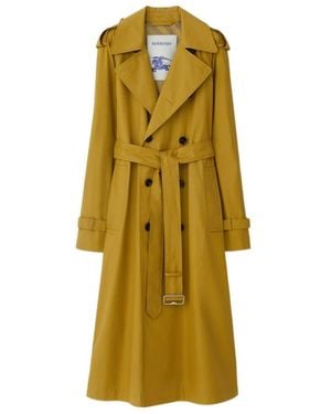 Burberry Long Gabardine Double-Breasted Belted Trench Coat - Yellow