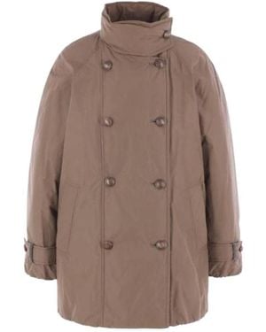 Brunello Cucinelli High-Neck Double-Breasted Coat - Brown