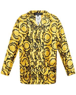 Versace Baroque Pattern Long Sleeved Pajama Shirt - Yellow