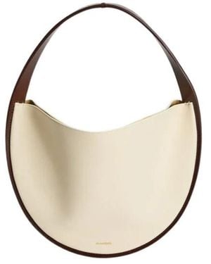 Jil Sander Pivot Logo Embossed Shoulder Bag - White