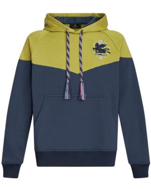 Etro Pegaso-Embroidered Two-Toned Drawstring Hoodie - Blue