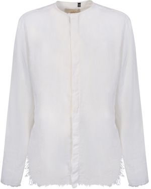 Costumein Mandarin Collar Raw Hem Shirt - White