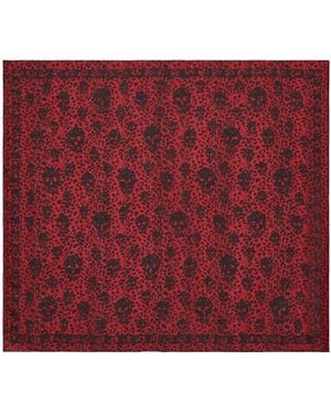 McQueen Leopard Print Skull Scarf - Red