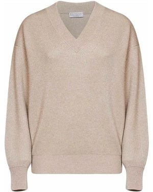 Brunello Cucinelli Long-Sleeved Knit Top - Natural
