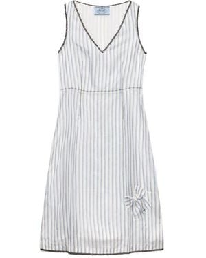 Prada Striped Dress With Bow - White