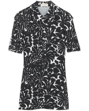 Saint Laurent All-Over Printed Short-Sleeved Shirt Dress - Black