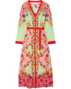 Saloni Lea Belted Floral-Print Silk Crepe De Chine Maxi Dress - White
