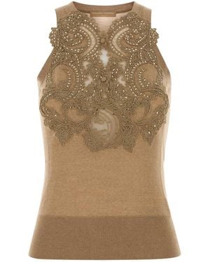 Ermanno Scervino Lace Trim Knitted Top - Natural