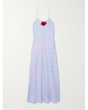 Rodarte Appliquéd Printed Silk-Twill Midi Dress - White