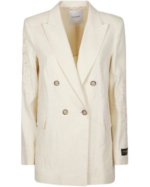 ERMANNO FIRENZE Embroidered Double-Breasted Blazer - Natural