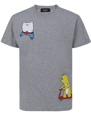 DSquared² Graphic Flag-Print Cotton T-Shirt - Grey