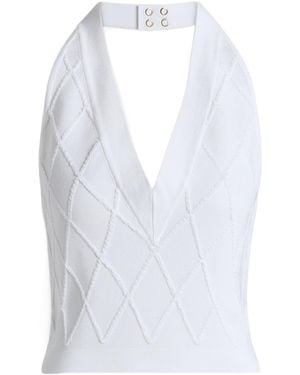 Balmain Quilted Knit Halterneck Top - White