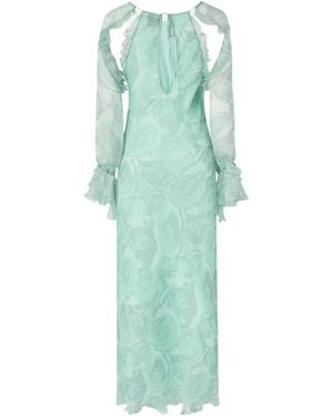 Pinko Rose Print Open Shoulders Midi Dress - Green