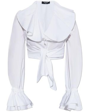 Balmain Ruffle Detailed Cropped Shirt - White