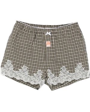 Martine Rose Lace Detailed Checked Shorts - Grey