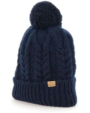 Woolrich Pompom Detailed Knit Beanie - Blue