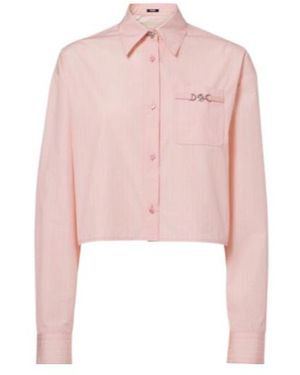 Versace Chain Pinstripe Cropped Cotton Poplin Shirt - Pink