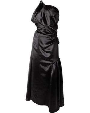 Dries Van Noten One-Shoulder Gathered Pleated Satin Midi Dress - Black