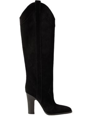 Paris Texas Solid Colour Suede Knee Boots - Black