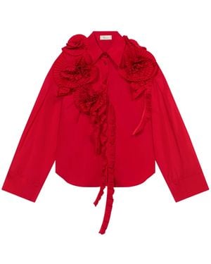 Blumarine Taffeta Shirt With 3D Roses - Red