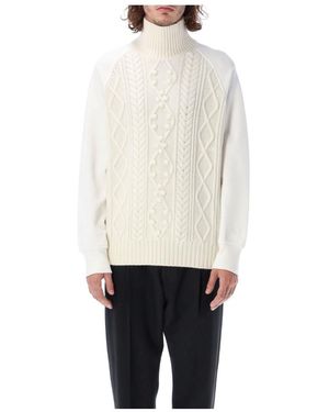 Neil Barrett Panelled Cable Knit Jumper - White