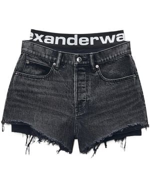 Alexander Wang Logo-Waistband Frayed Mini Shorts - Grey