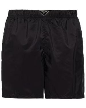 Prada Elastic-Waist Logo Swim Shorts - Black