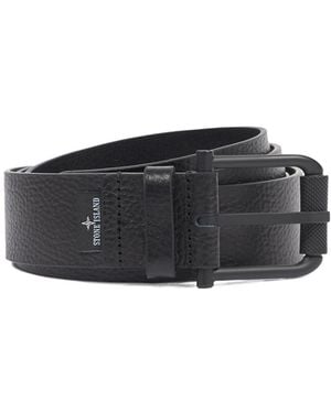 Stone Island Logo Debossed Buckle Fastened Belt - Black