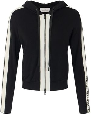 Elisabetta Franchi Two-Colour Knit Sweatshirt With Logo - Black