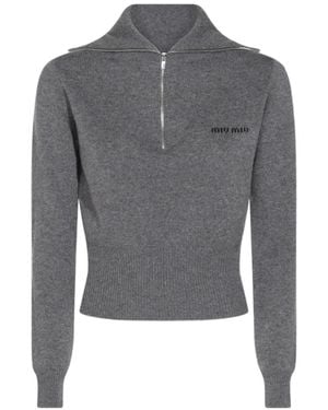 Miu Miu Cashmere Half-Zipper Sweater - Gray