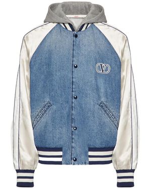 Valentino Double-Layered Hooded Varsity Jacket - Blue