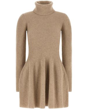 Magda Butrym Ribbed Turtleneck Knitted Dress - Natural