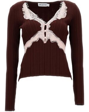 Self-Portrait Lace Detailed Top - Brown