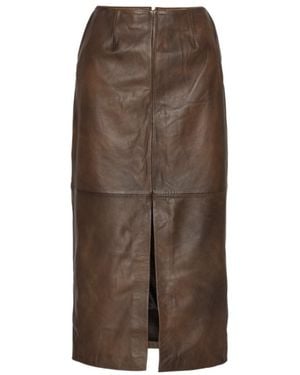ROTATE BIRGER CHRISTENSEN Front-Slit Leather Pencil Skirt - Brown
