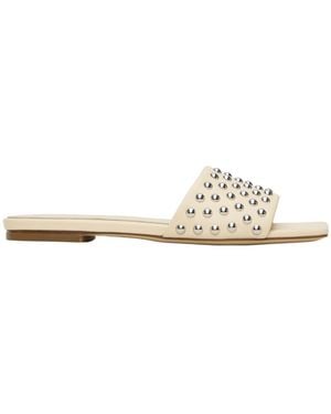 Aeyde Anna Studded Leather Slippers - White