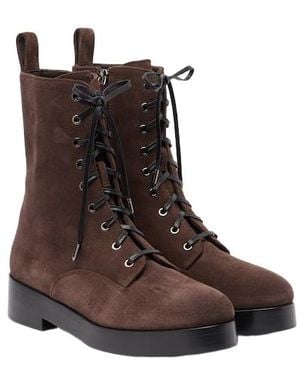 Aquazzura Suede Combat Boots - Brown