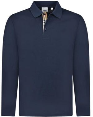 Burberry Hidden Plaid Long-Sleeve Polo Shirt - Blue