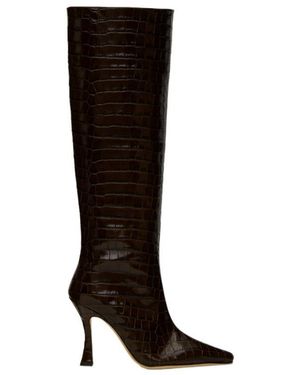 STAUD Textured High-Heeled Boots - Black